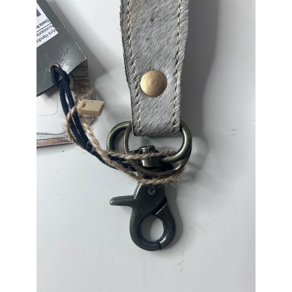 Myra Bag Wristlet Strap Unisex Black White Cowhide Leather Western Key Fob